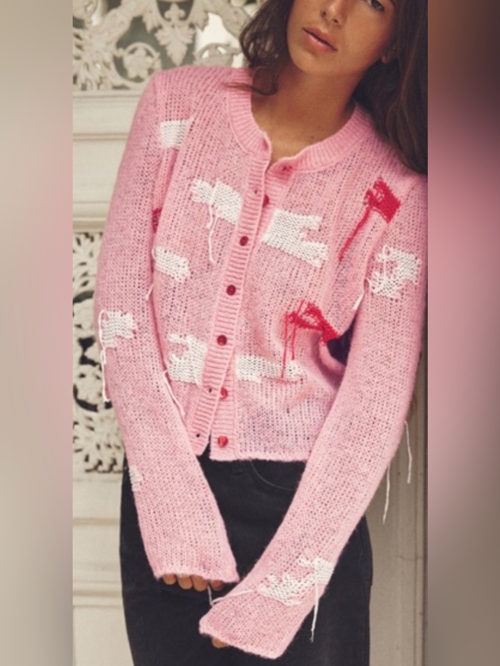 Zara button front knit cardigan pink comfy cozy fall feminine XS